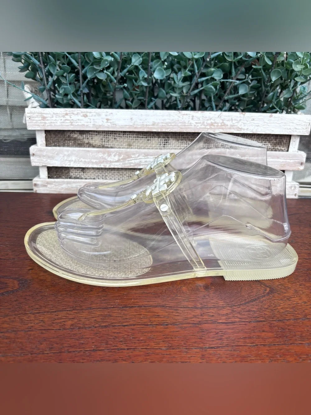 Tory Burch Logo Clear Jelly Flip Flops Flat Sandals